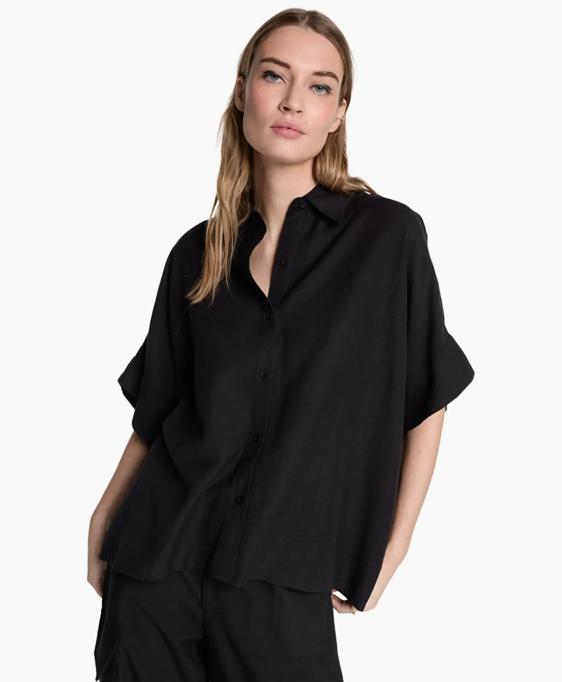 Blouse Woven Linen Oversized Zwart^Alix The Label Online