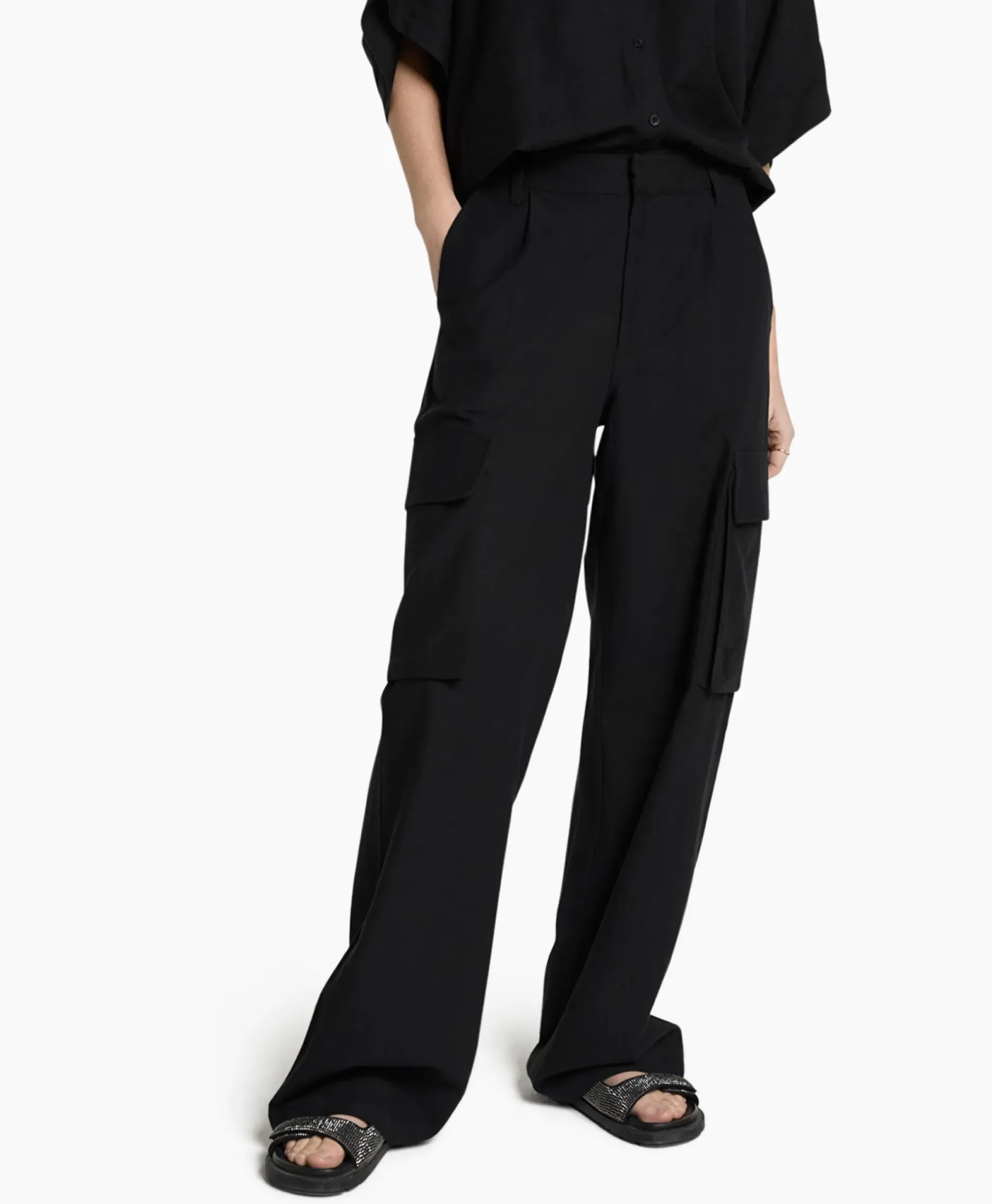 Cargobroek Woven Linen Cargo Zwart^Alix The Label