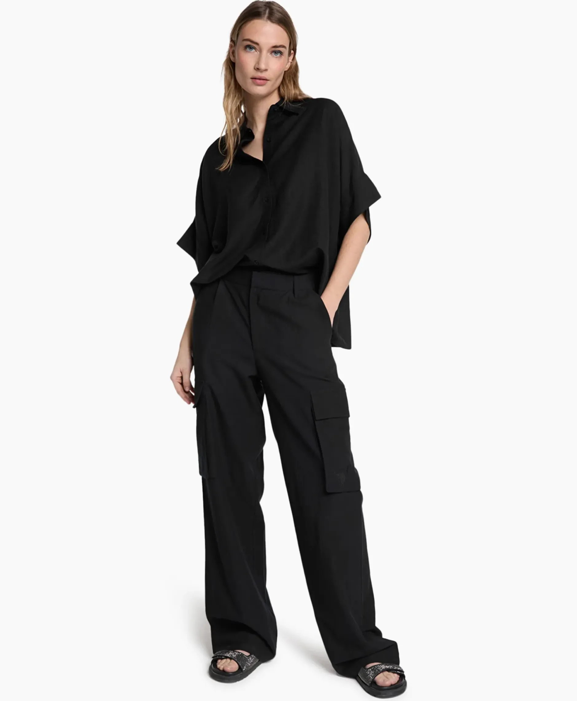 Cargobroek Woven Linen Cargo Zwart^Alix The Label