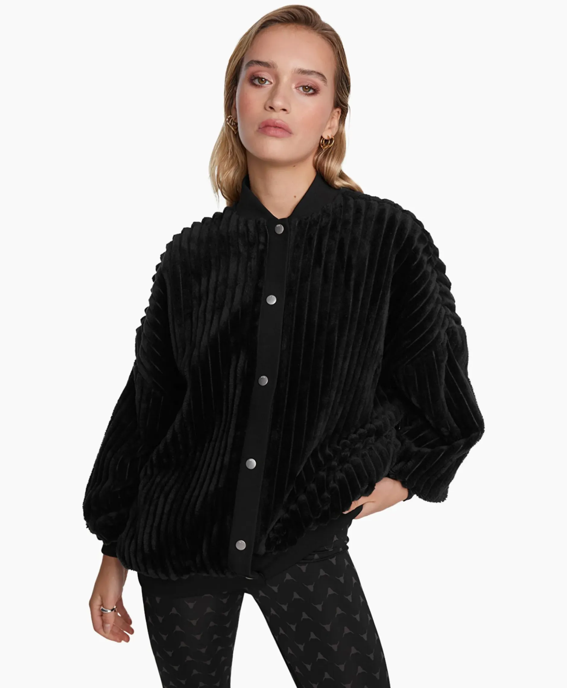 Jack Woven Rib Fur Bomber Zwart^Alix The Label