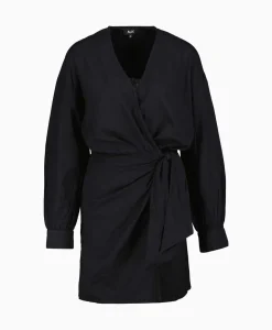 Jurk Ladies Woven Linen Look Wrap Dress Zwart^Alix The Label Discount