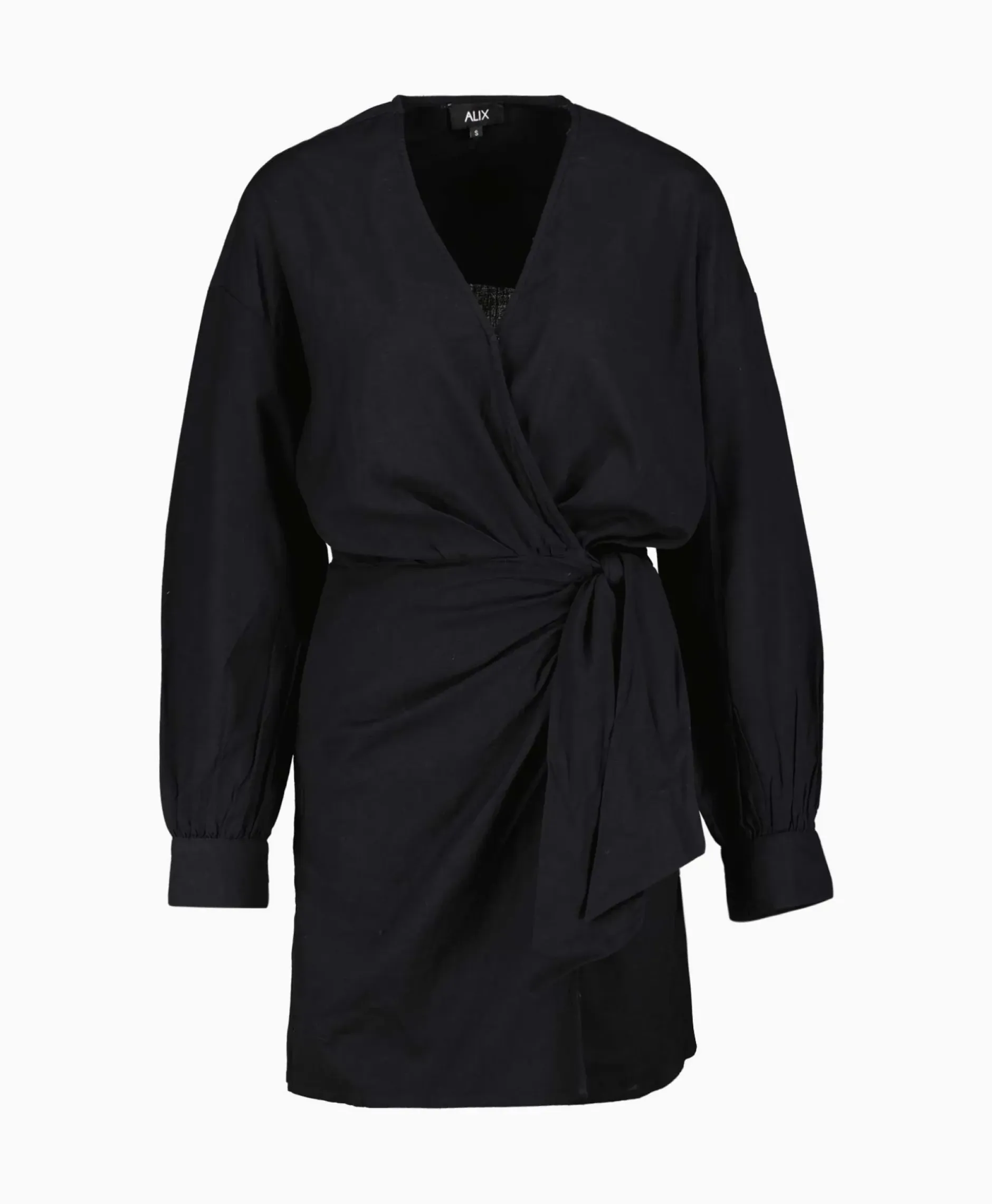 Jurk Ladies Woven Linen Look Wrap Dress Zwart^Alix The Label Discount