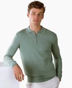 Pullover Rib Zip Polos Ls Licht Groen^Aurelien Hot