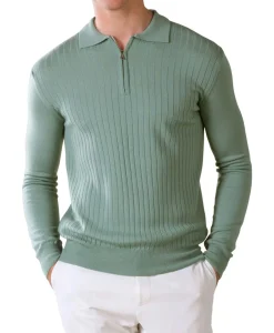 Pullover Rib Zip Polos Ls Licht Groen^Aurelien Hot