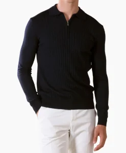 Pullover Rib Zip Polos Ls Donker Blauw^Aurelien
