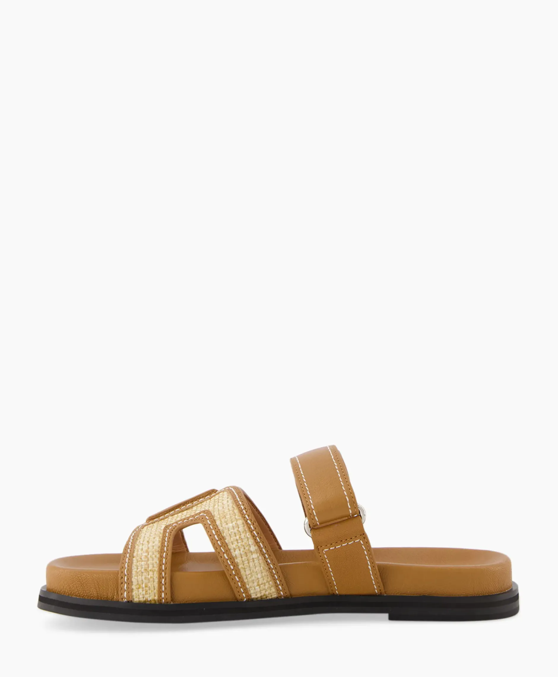 Sandaal Zonder Hak Leather And Rafia Licht Bruin^Bibi Lou New