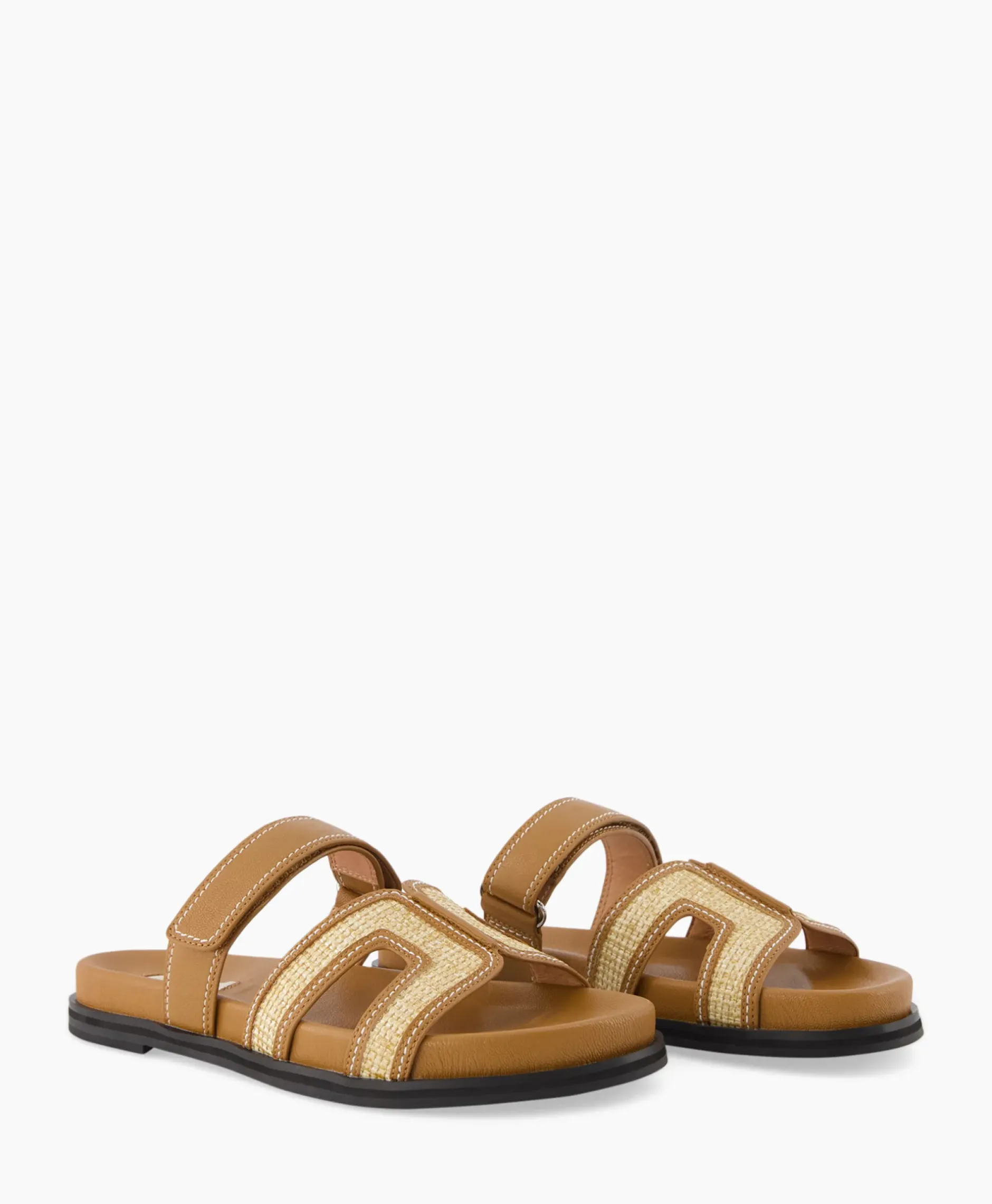 Sandaal Zonder Hak Leather And Rafia Licht Bruin^Bibi Lou New
