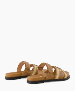 Sandaal Zonder Hak Leather And Rafia Licht Bruin^Bibi Lou New