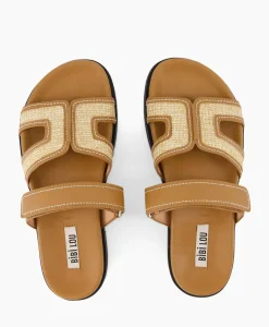 Sandaal Zonder Hak Leather And Rafia Licht Bruin^Bibi Lou New