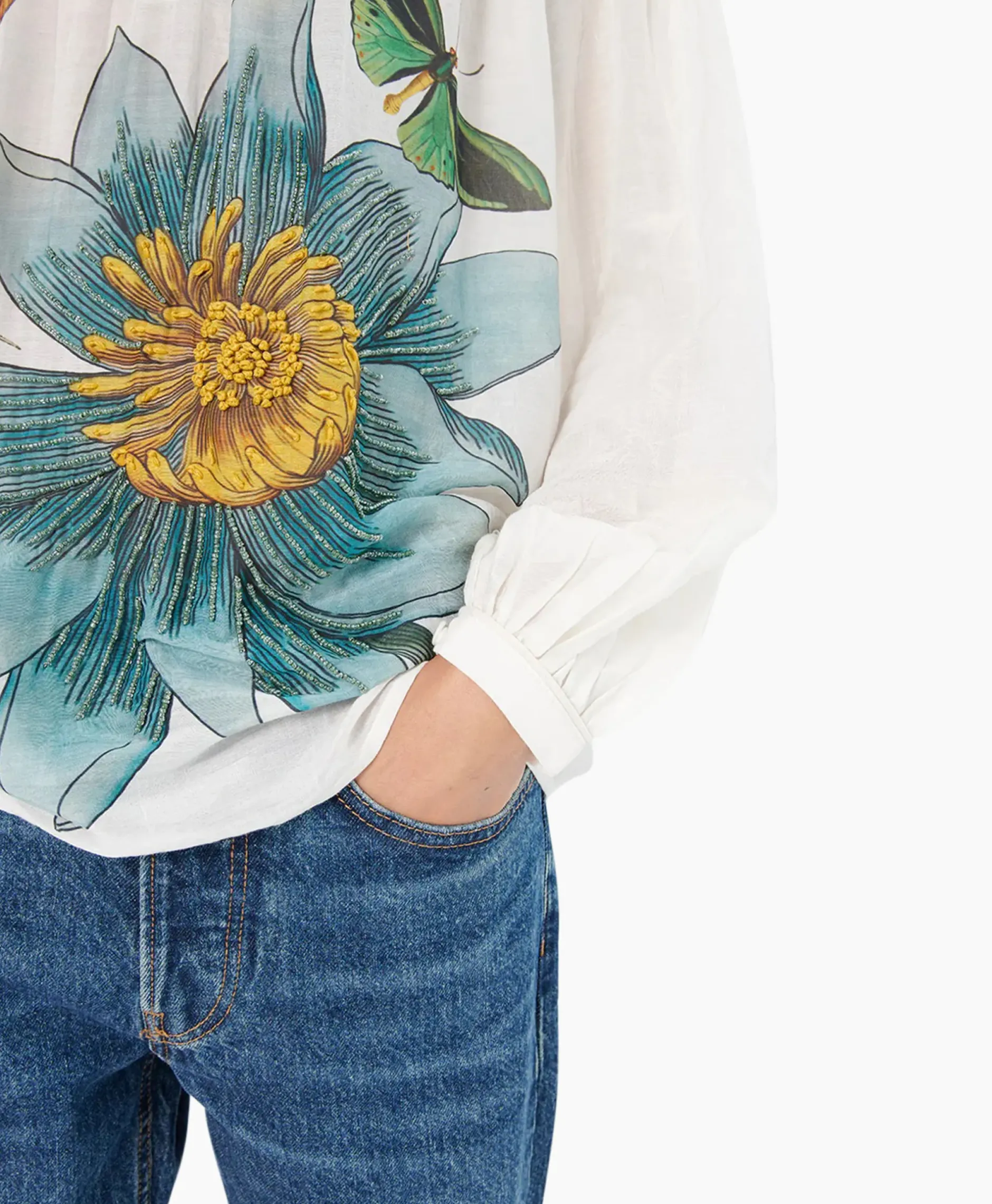 Blouse Bamboo Embroidered Blauw^Chufy Sale