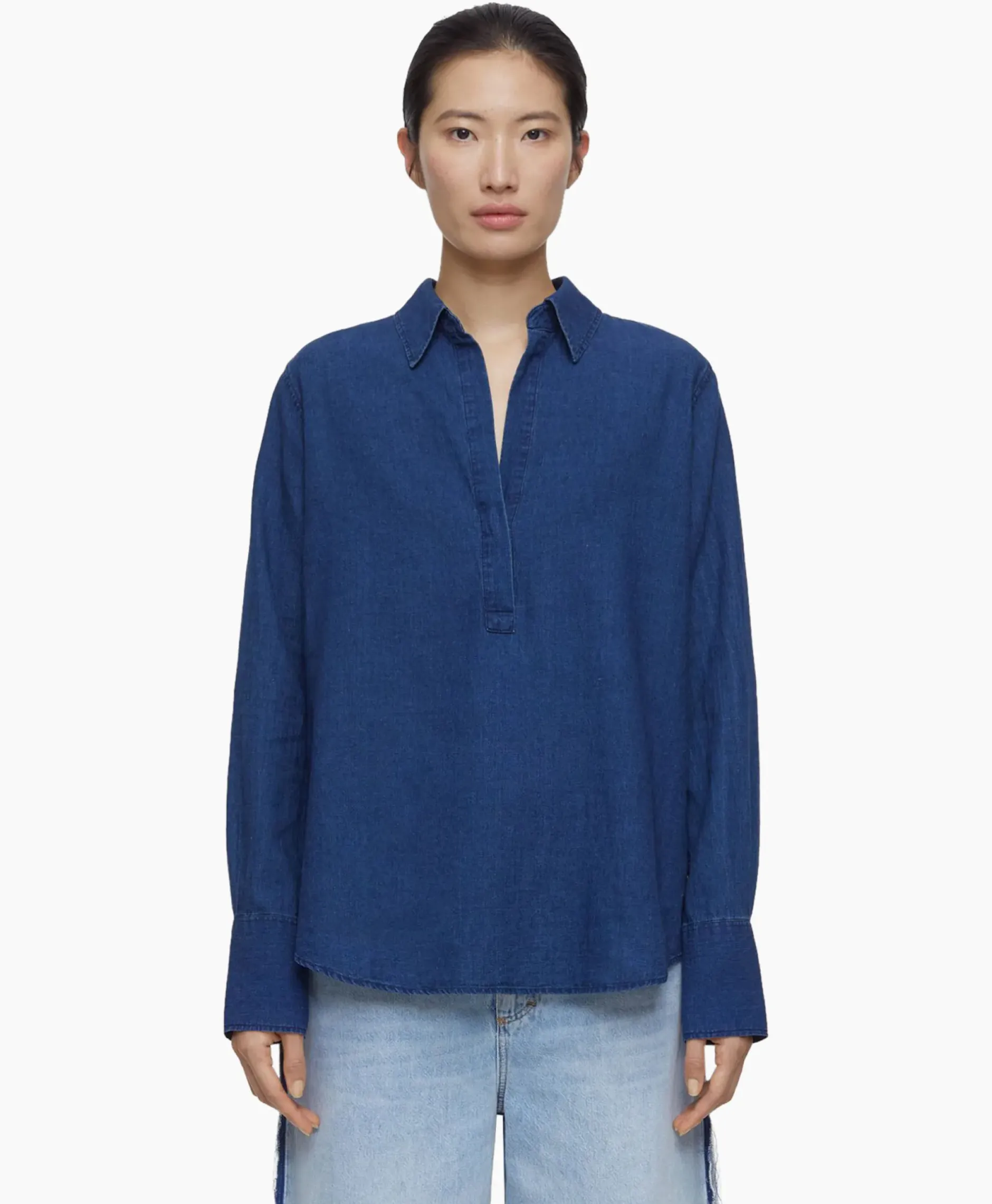 Blouse Open Neck Blauw^Closed Online