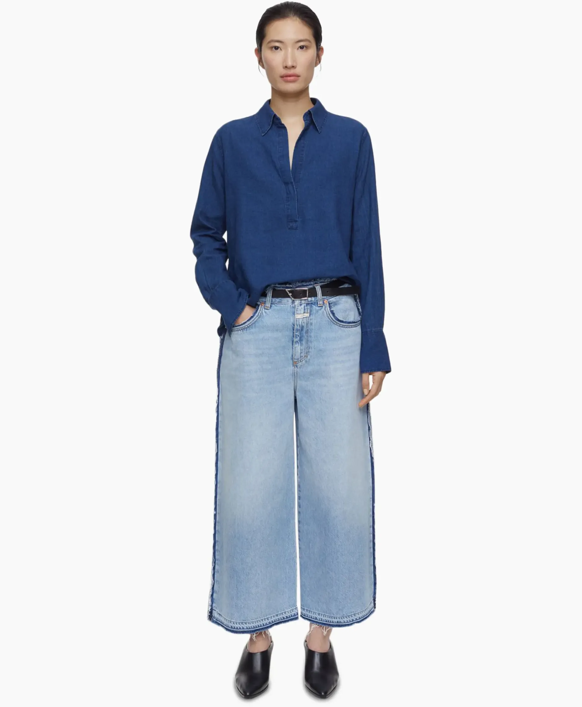 Blouse Open Neck Blauw^Closed Online