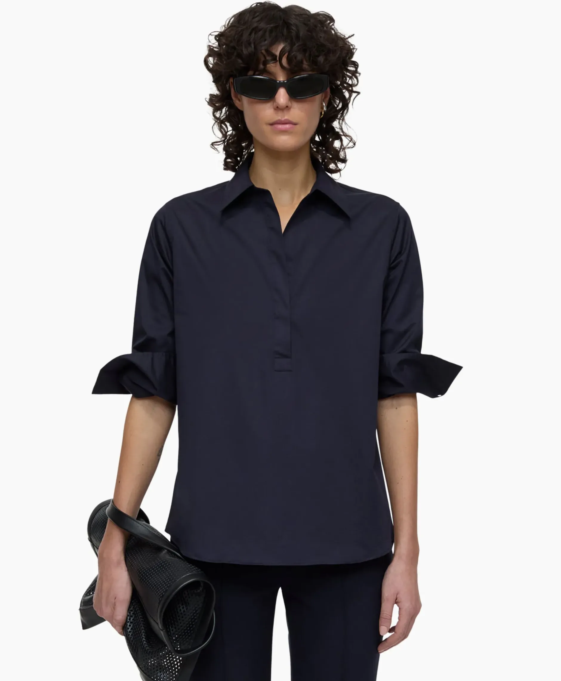 Blouse Open Neck Tunic Donker Blauw^Closed Best