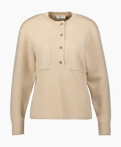 Pullover Crew Neck Henley Beige^Closed