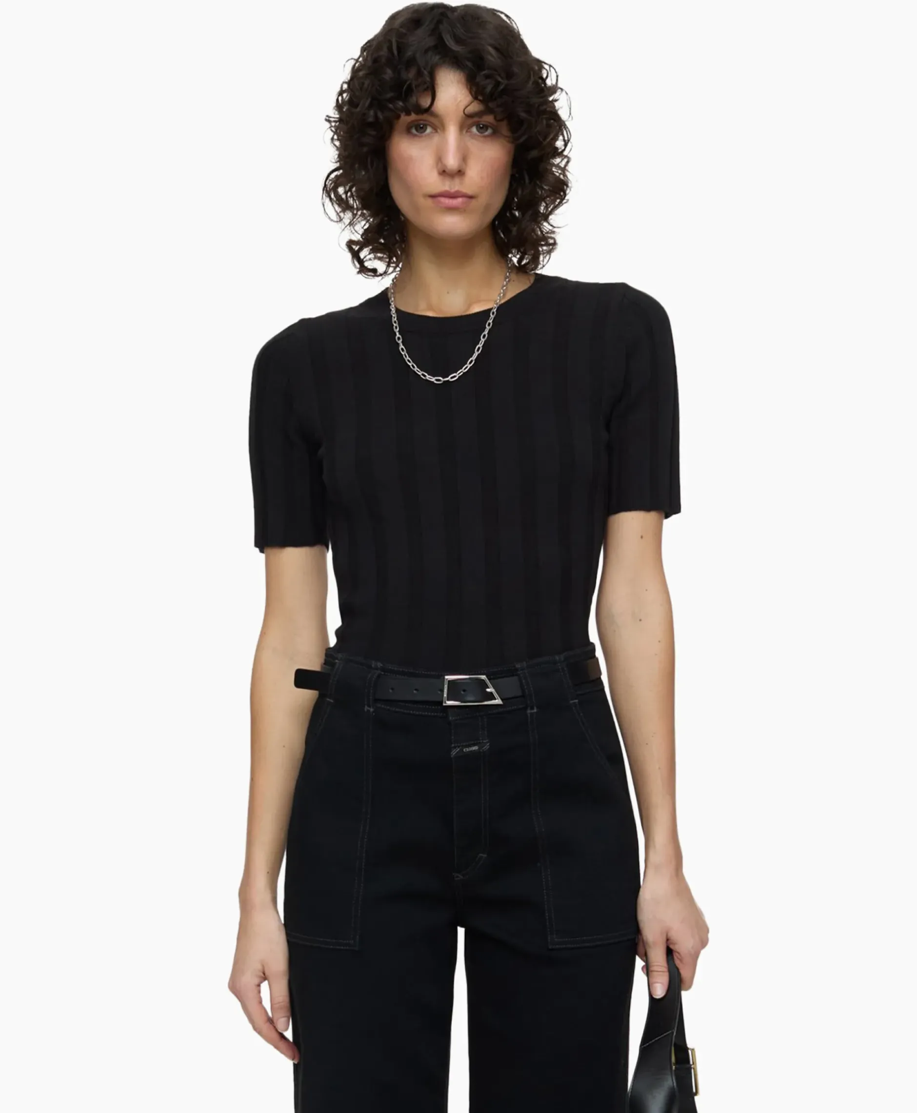 Top Crew Neck Short Sleeve Zwart^Closed Outlet