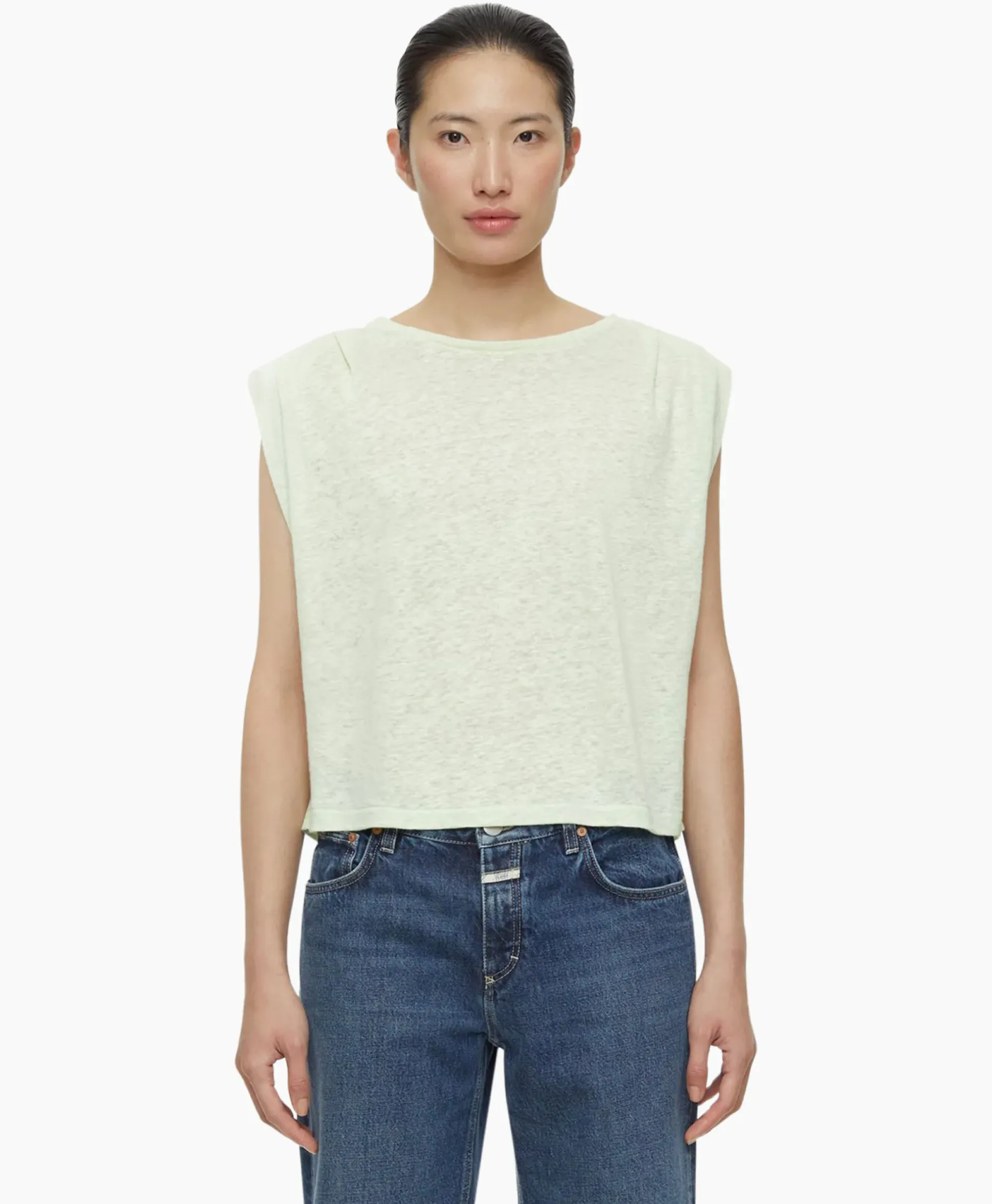 Top Pleated Sleeveless Licht Groen^Closed Clearance