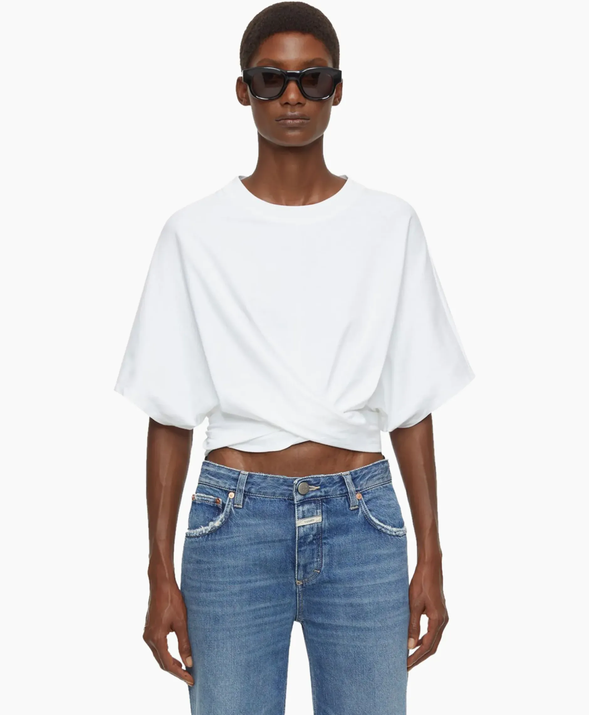T-Shirt Korte Mouw Wrap Wit^Closed