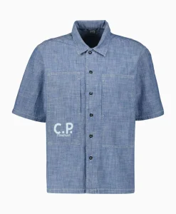 T-Shirt Chambray Short Sleeved Logo Blauw^Cp Company Discount