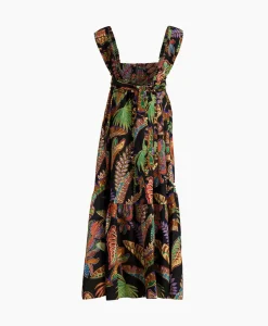 Maxi Jurk Cool Foliage Black Sleeveless Zwart^Farm Rio Hot