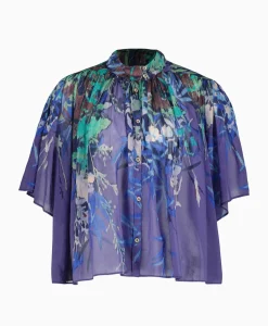 Blouse Heaven Print Cotton Silk Voile Short Sleeve Paars^Forte_forte Sale
