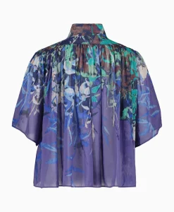 Blouse Heaven Print Cotton Silk Voile Short Sleeve Paars^Forte_forte Sale