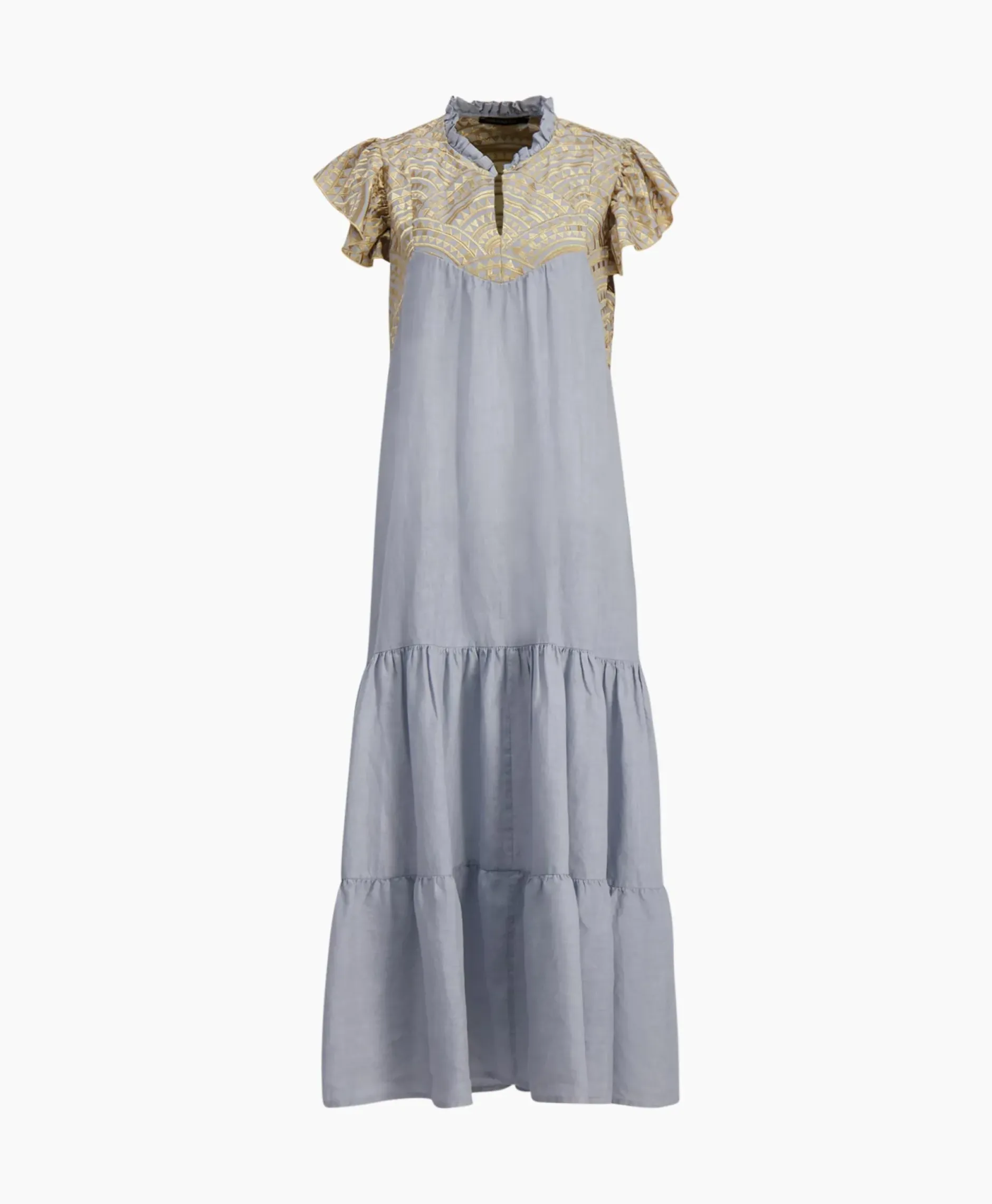 Maxi Jurk Long New All Over Sleeveless Ruffles Licht Grijs^Greek Archaic Kori Discount