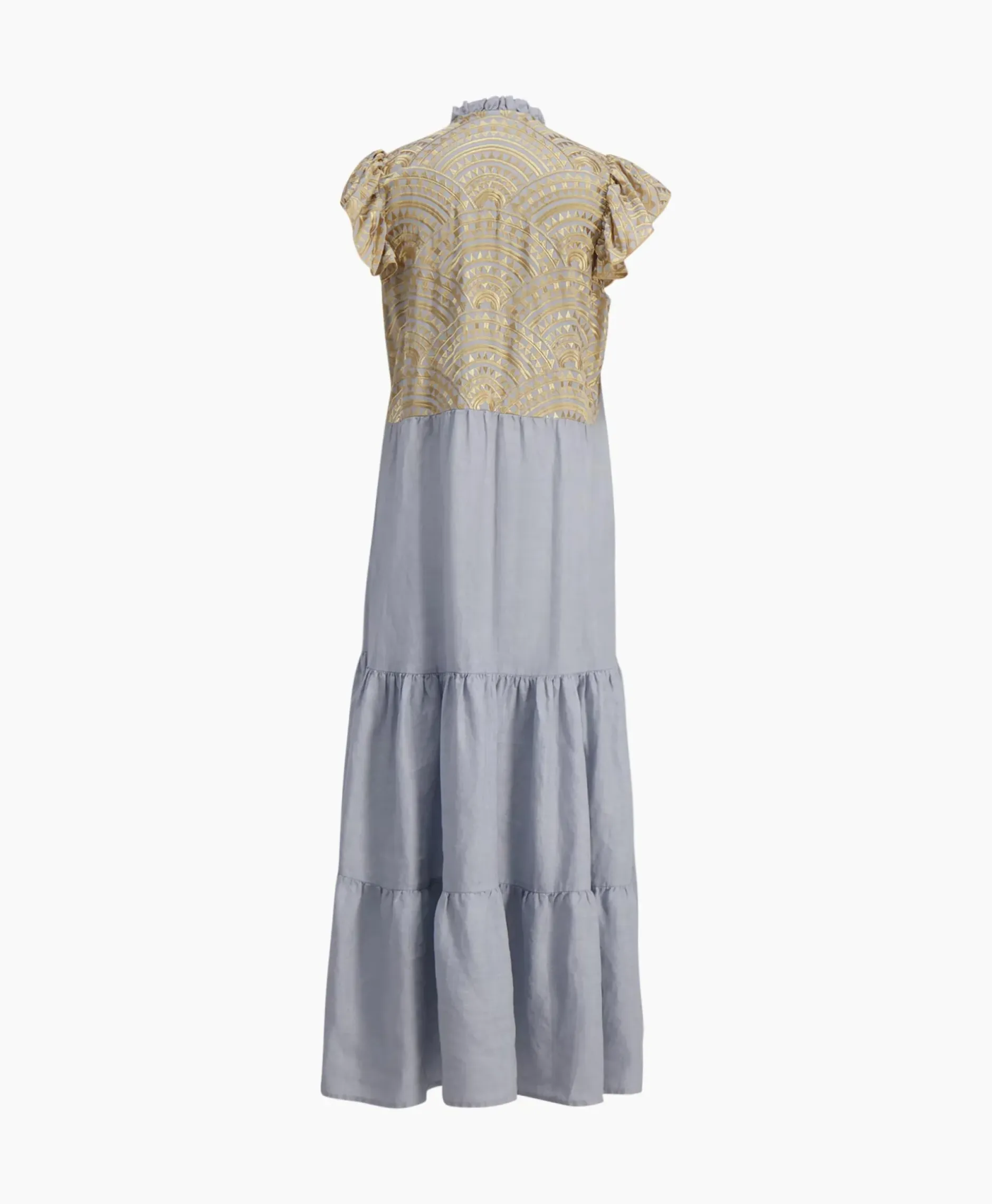 Maxi Jurk Long New All Over Sleeveless Ruffles Licht Grijs^Greek Archaic Kori Discount