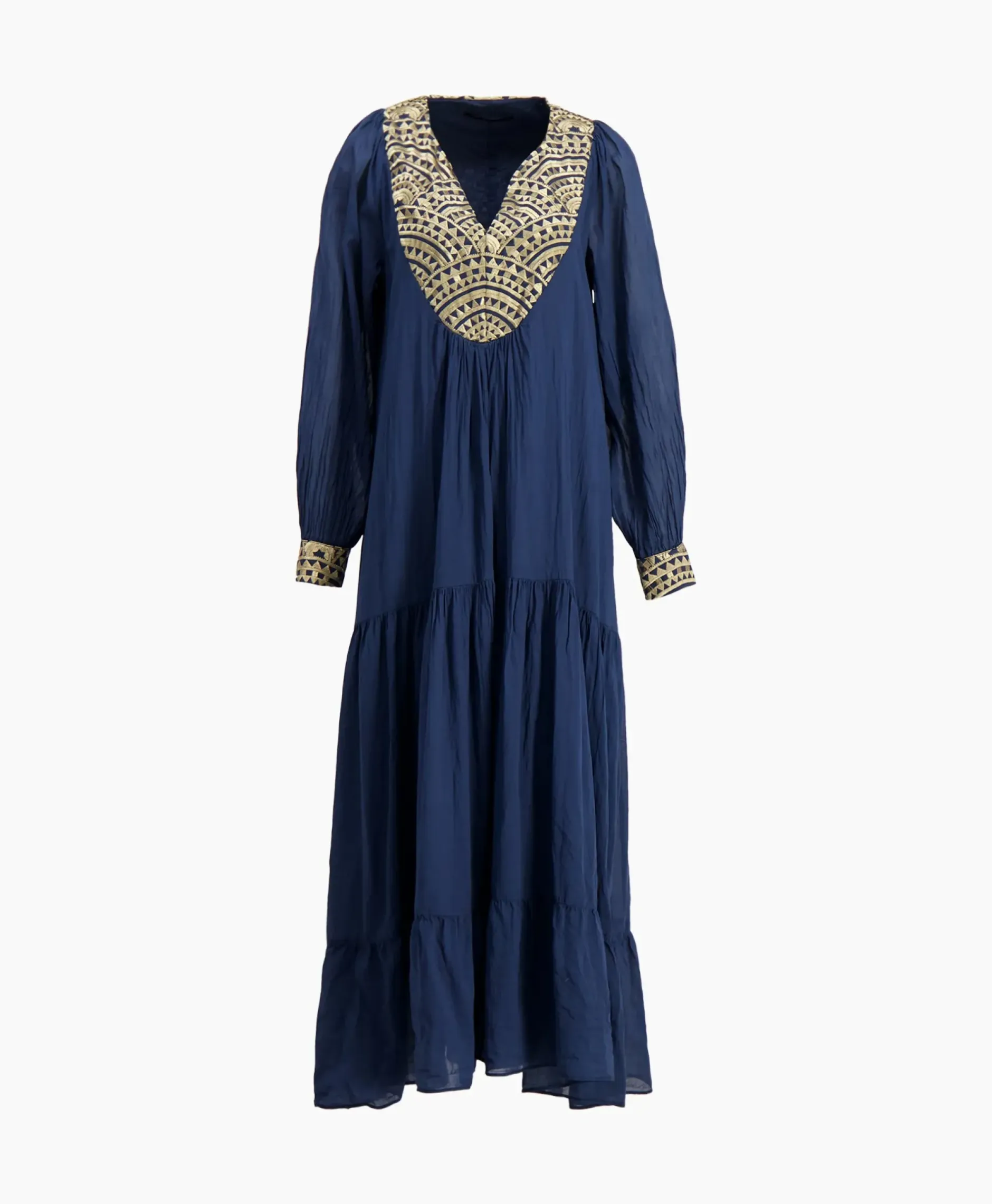 Maxi Jurk Long New All Over Cotton Donker Blauw^Greek Archaic Kori