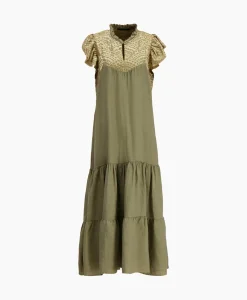 Maxi Jurk Long New All Over Sleeveless Ruffles Goud^Greek Archaic Kori Discount