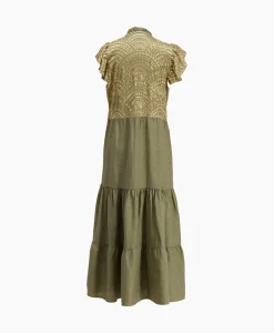 Maxi Jurk Long New All Over Sleeveless Ruffles Goud^Greek Archaic Kori Discount