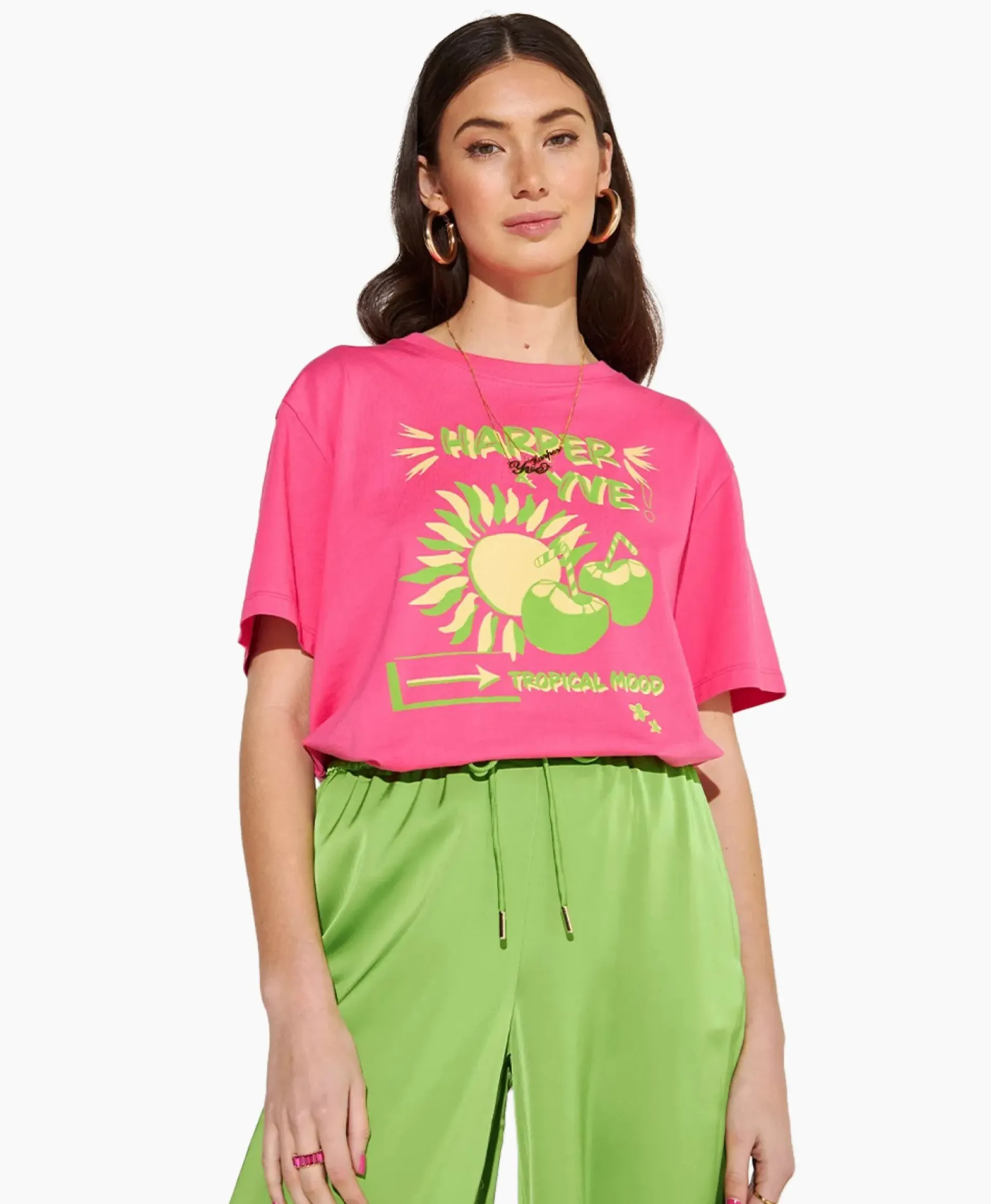 Harper & Yve T-Shirt Korte Mouw Tropical-Ss Roze^Harper & Yve Hot