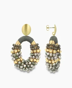 Oorbellen Ce Gb Combi Oval M Gold Stripes Groen^Lott. Gioielli Best