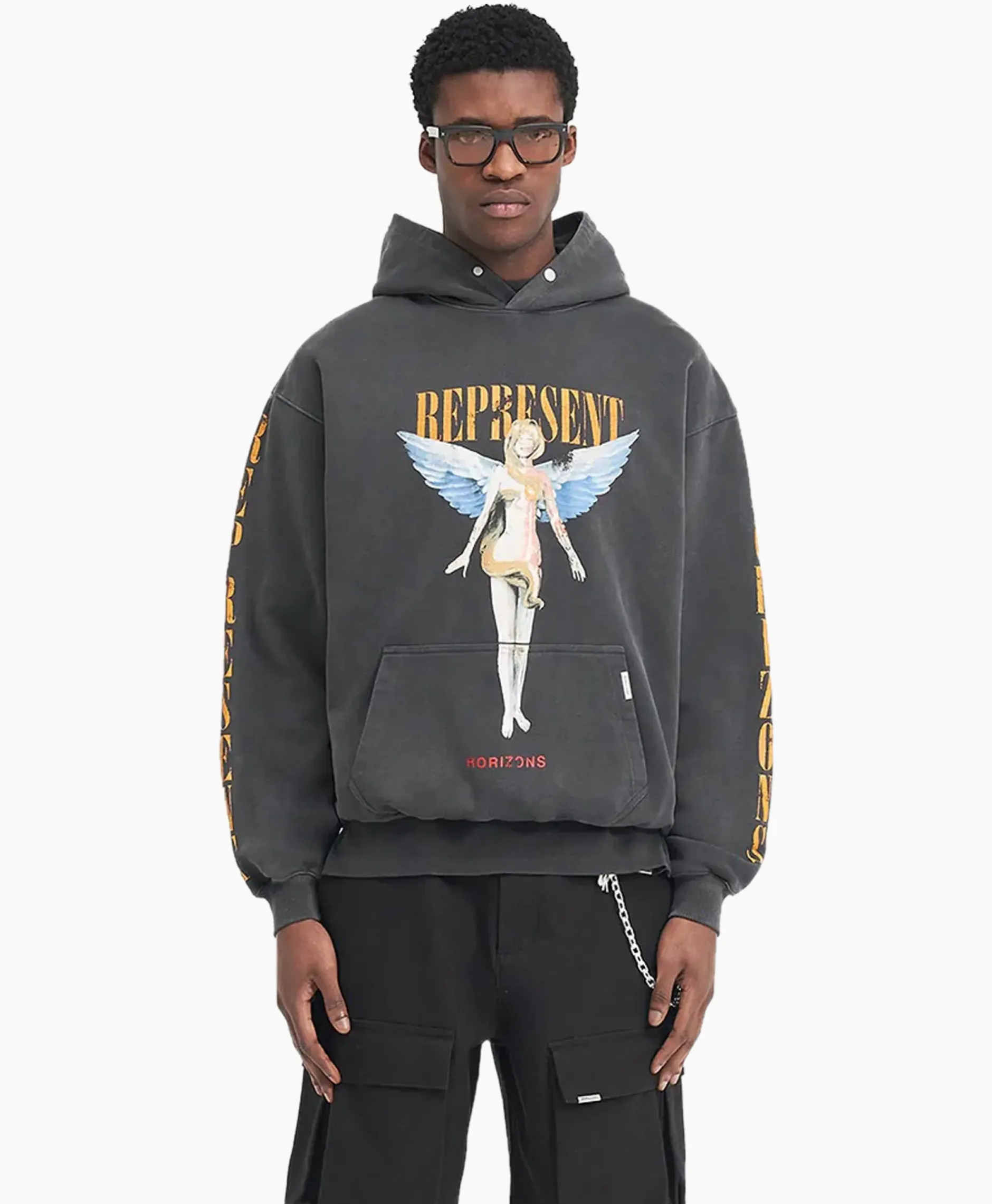 Hoodie Reborn Zwart^Represent