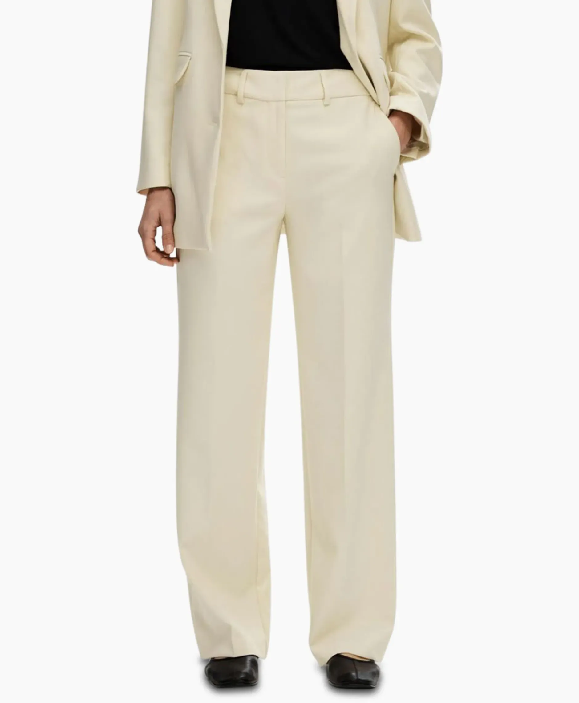 Broek Rita Mw Wide Pant Birch B Off White^Selected Femme Outlet