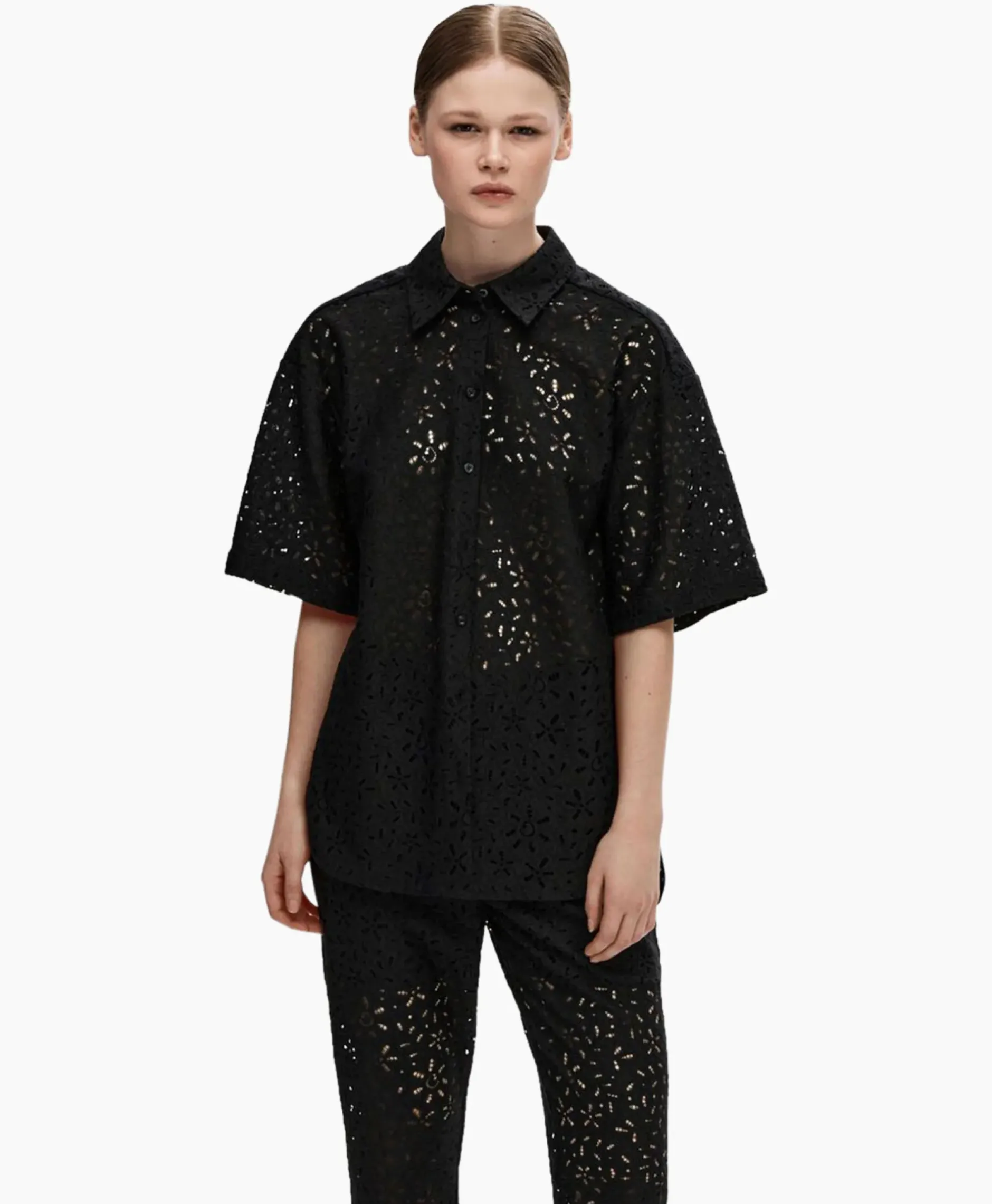T-Shirt Karola 2/4 Oversize Lace Shirt B Zwart^Selected Femme Best