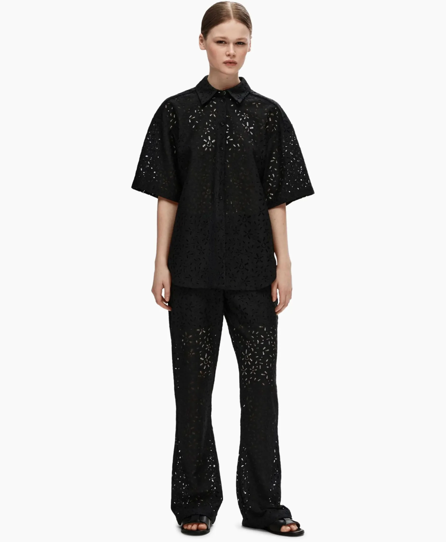 T-Shirt Karola 2/4 Oversize Lace Shirt B Zwart^Selected Femme Best