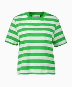 T-Shirt Korte Mouw Essential Ss Striped Boxy Tee N Groen^Selected Femme Clearance