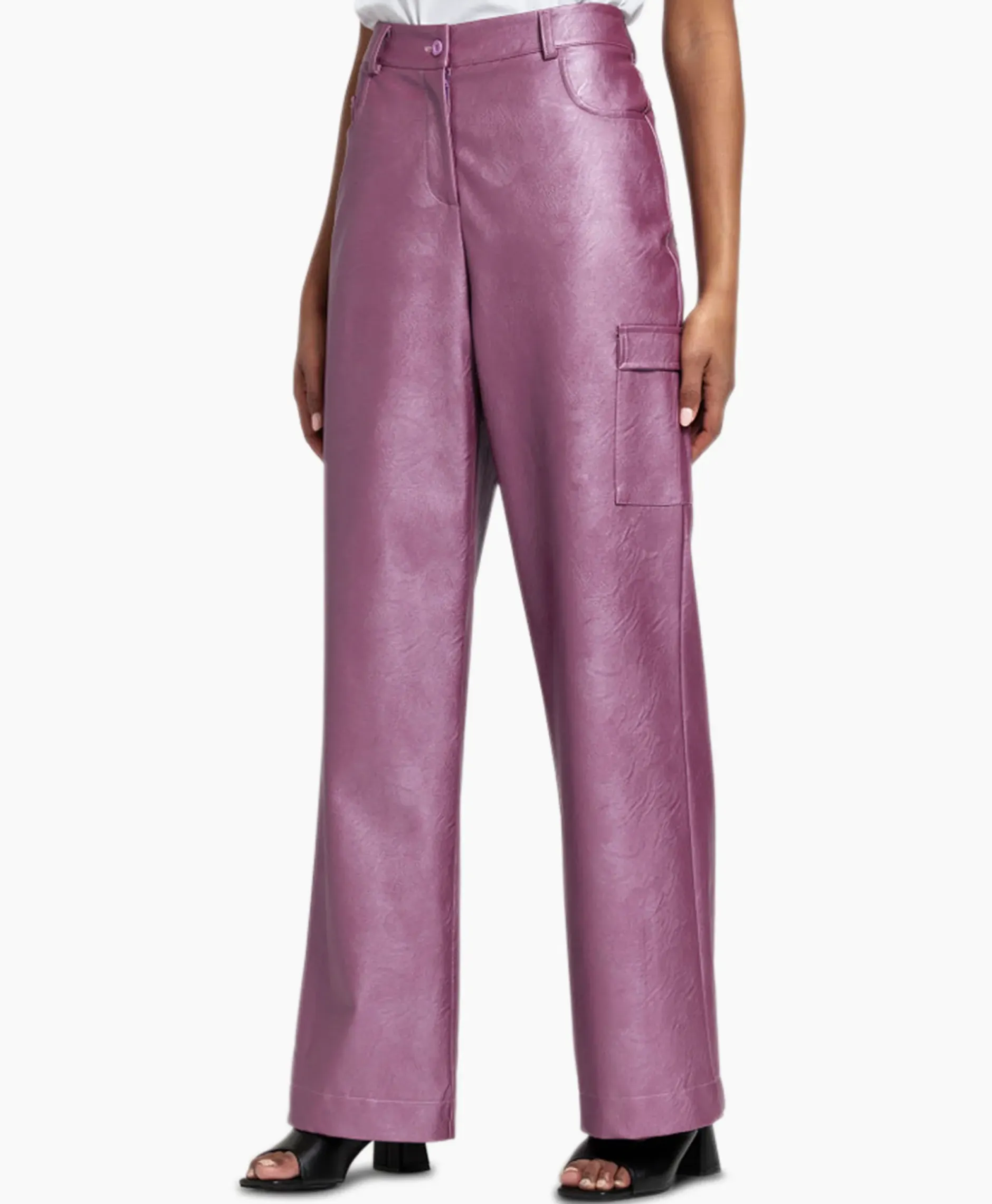 Broek Selina Metallic Leather Trousers Paars^Studio Anneloes Online