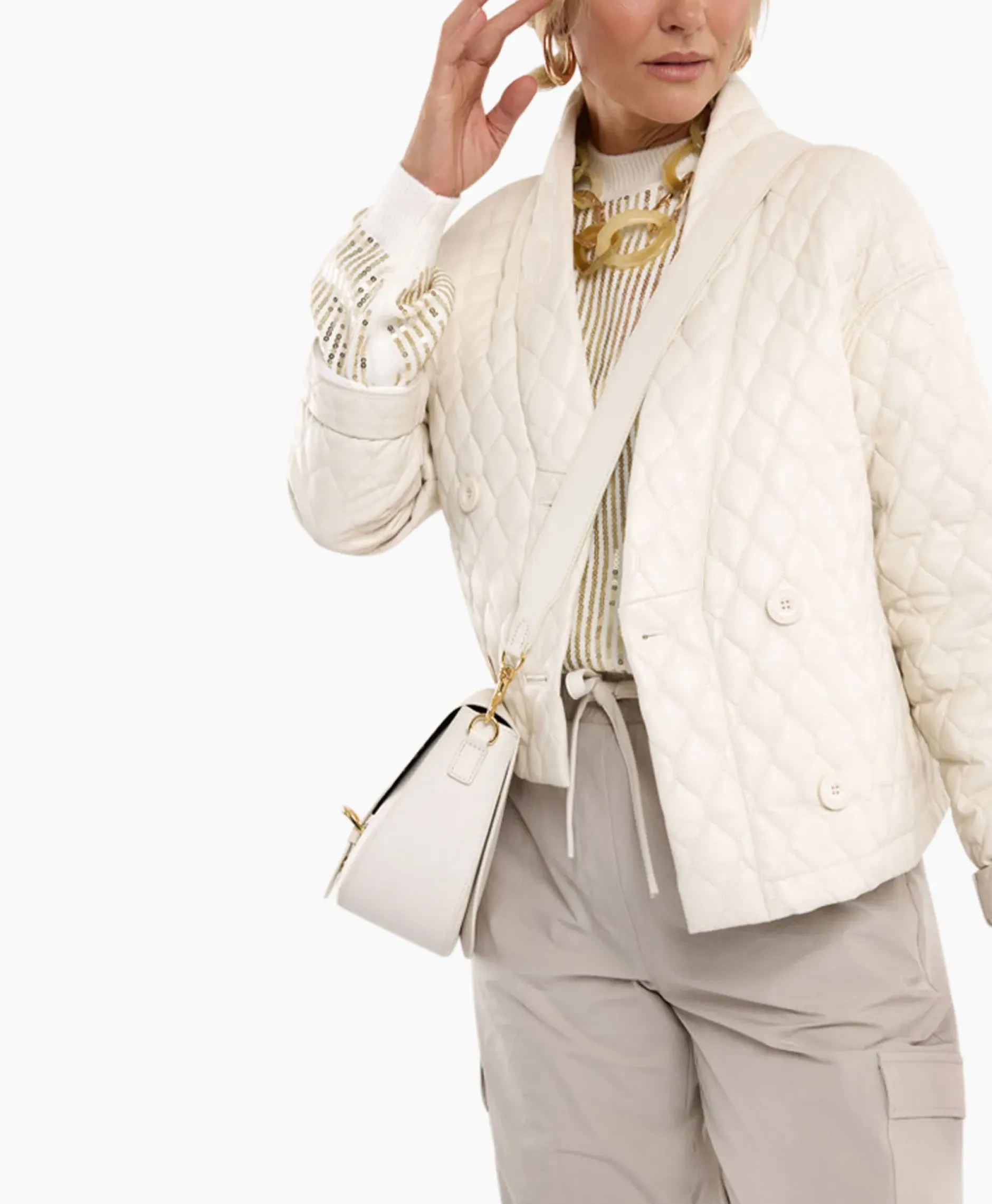 Jack James Quilted Leather Jacket Off White^Studio Anneloes Hot