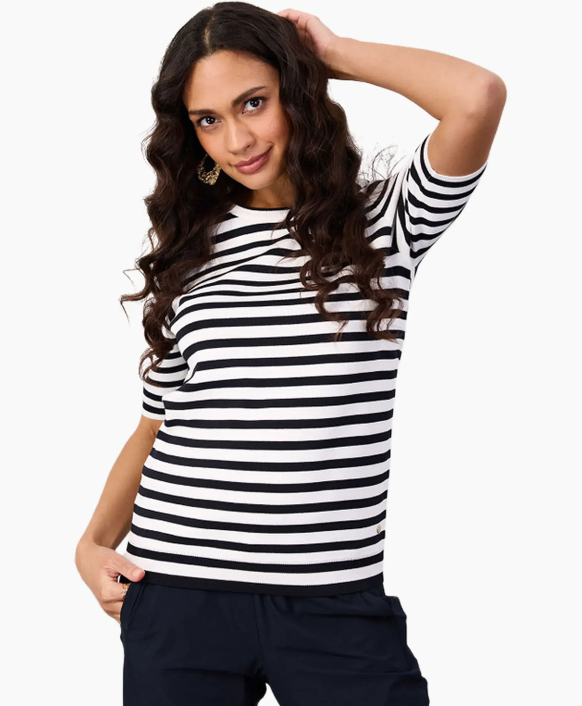 Pullover Luna Stripe Short Slv Ecru^Studio Anneloes