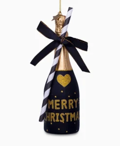 Kerstbal Champagne Fles Zwart^Vondels Discount