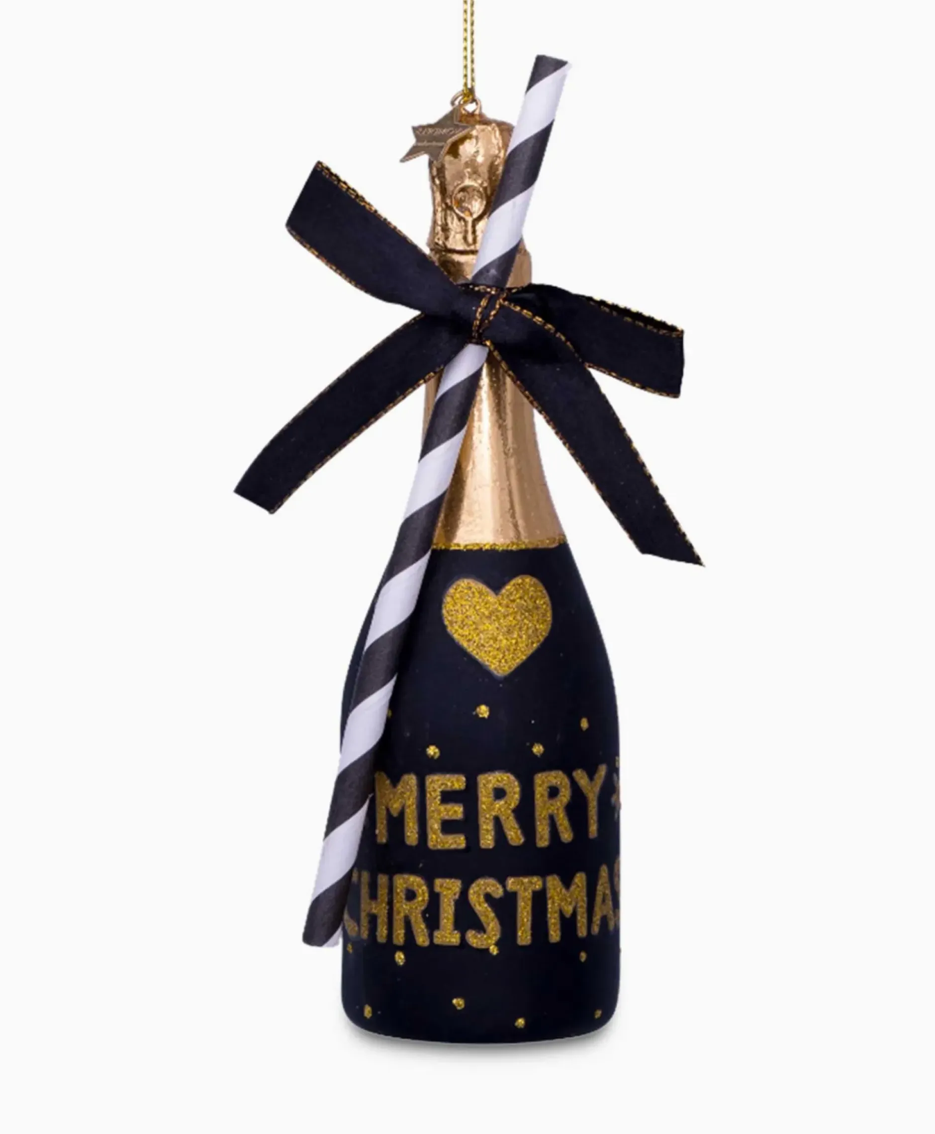 Kerstbal Champagne Fles Zwart^Vondels Discount