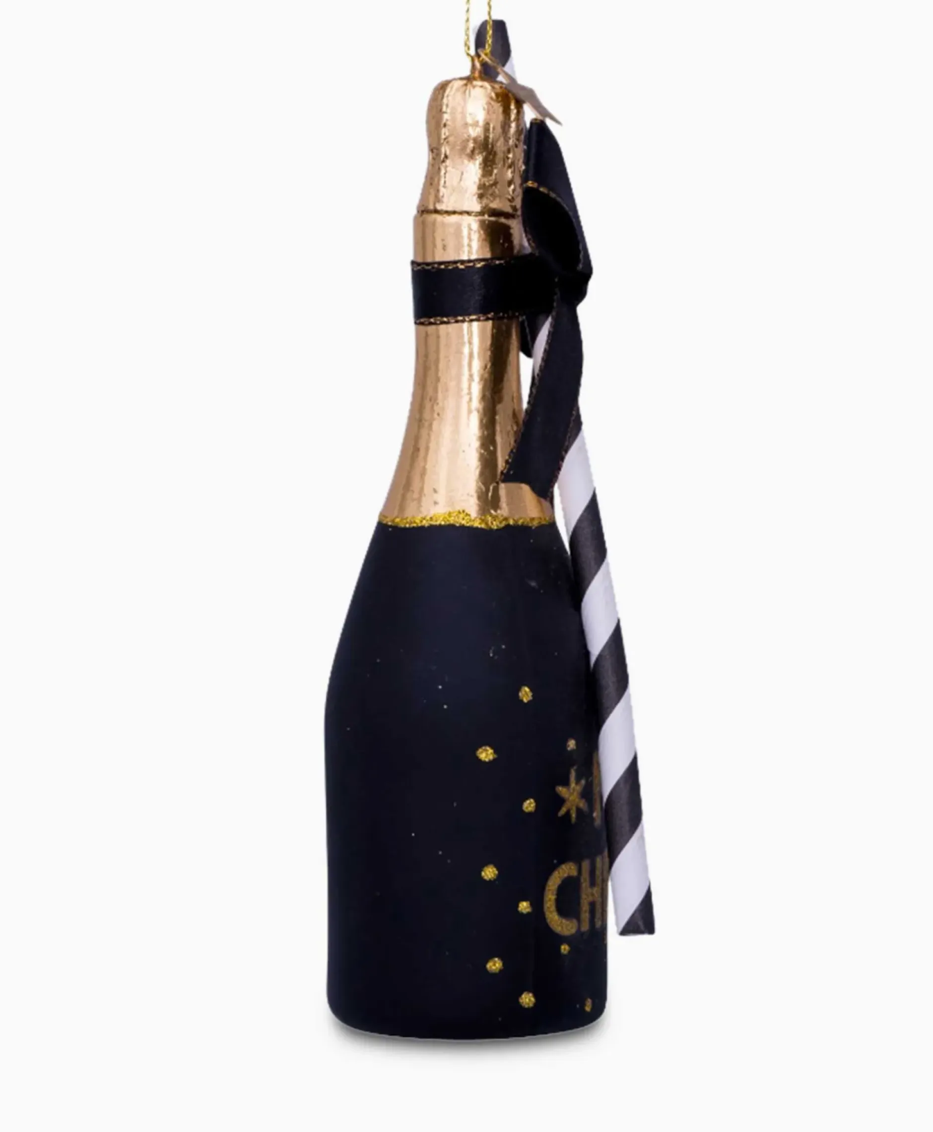 Kerstbal Champagne Fles Zwart^Vondels Discount