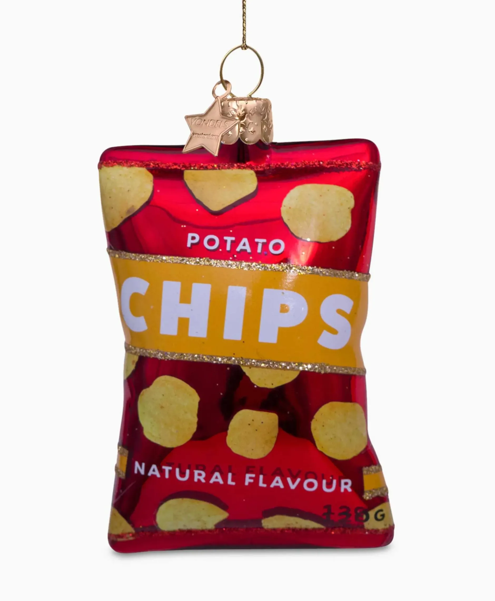 Kerstbal Naturel Chips Rood^Vondels New