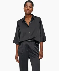 Blouse Sating Short Sleeve Zwart^Zenggi Clearance
