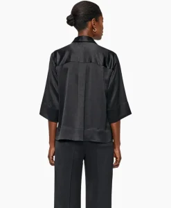 Blouse Sating Short Sleeve Zwart^Zenggi Clearance