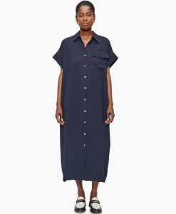 Maxi Jurk Fluid Shirt Donker Blauw^Zenggi