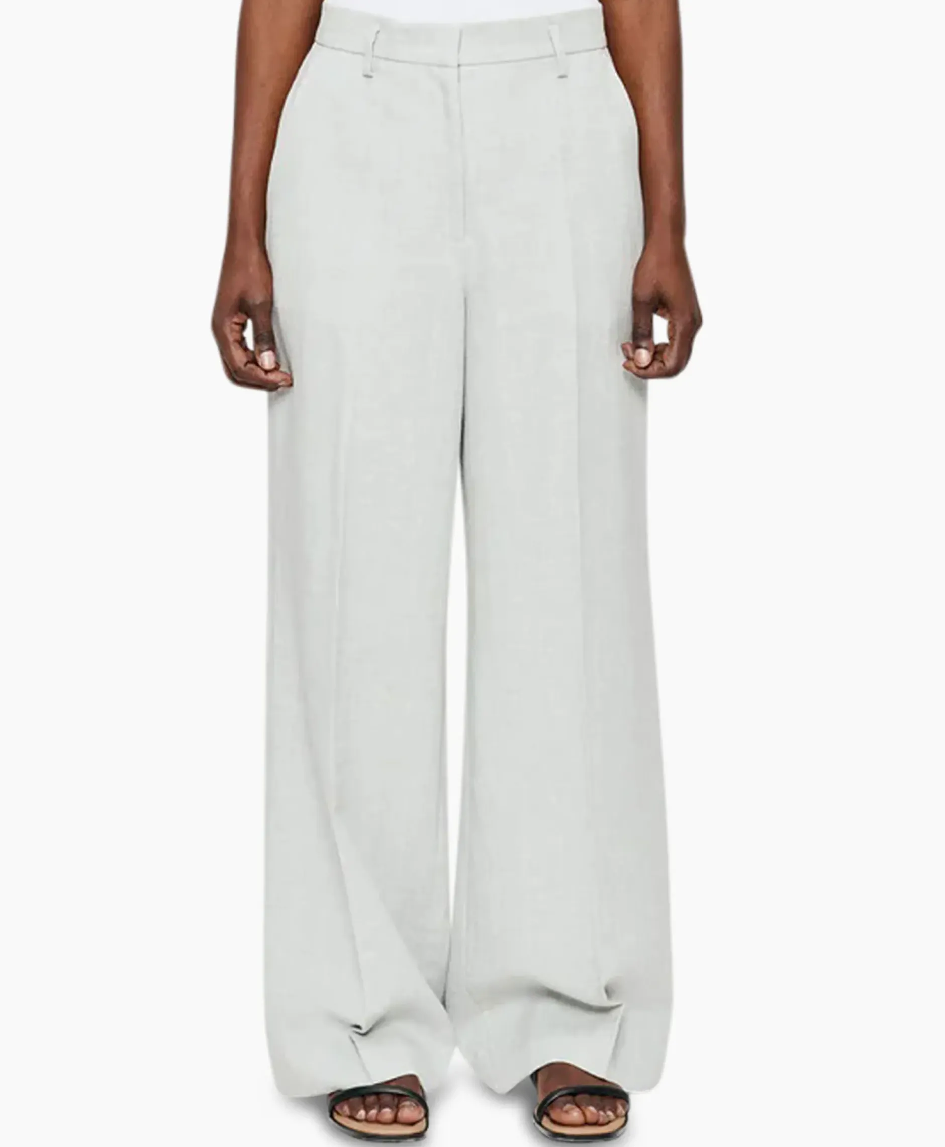 Pantalon Melange Linnen Wide Leg Grijs^Zenggi Sale